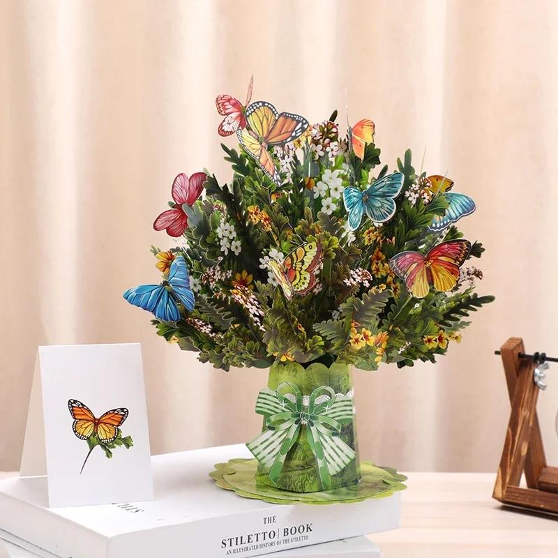 Carving Flower Mother's Day Birthday Greeting Cards Wishing Handmade 3D Pop Up Greeting Card Creative Paper Thank You Card