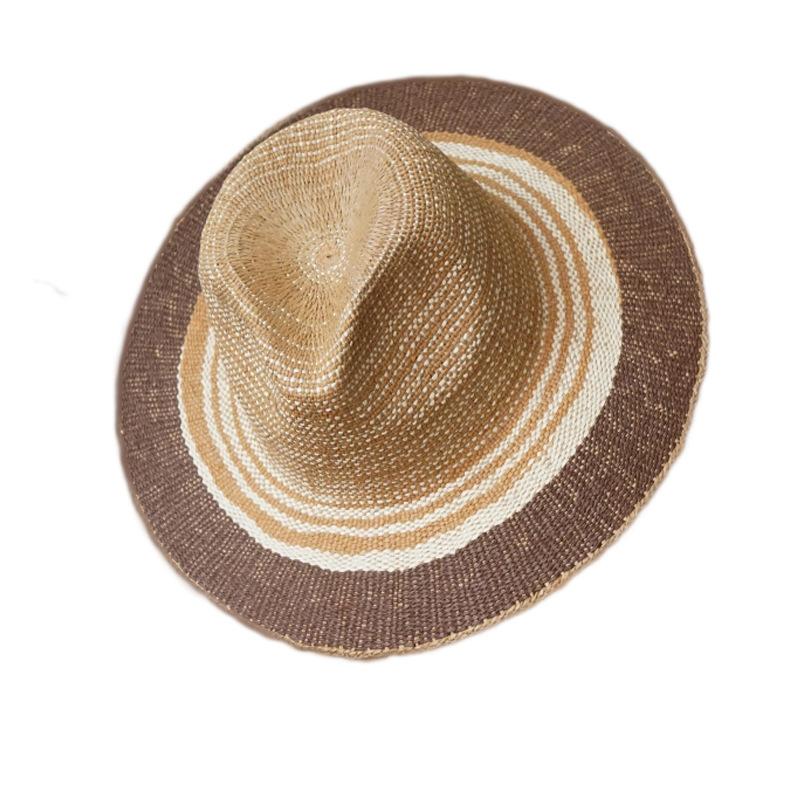 Korean Version Retro Orange Brown Striped Vacation Beach Jazz Top Hat Women'S Summer Sunshade And Sun Protection Travel Straw Hat