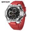 Sanda Men's Trendy Outdoor Sports Watch - Waterproof, Luminous, Multifunctional with Dual Display & Alarm.