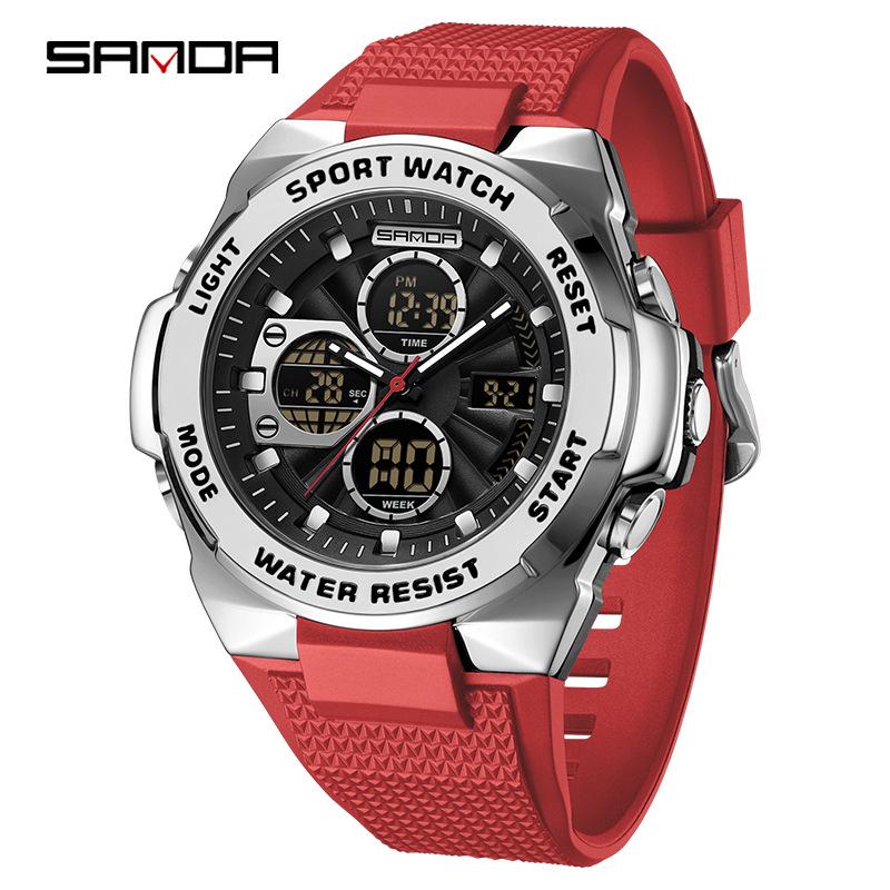 Sanda Men's Trendy Outdoor Sports Watch - Waterproof, Luminous, Multifunctional with Dual Display & Alarm.