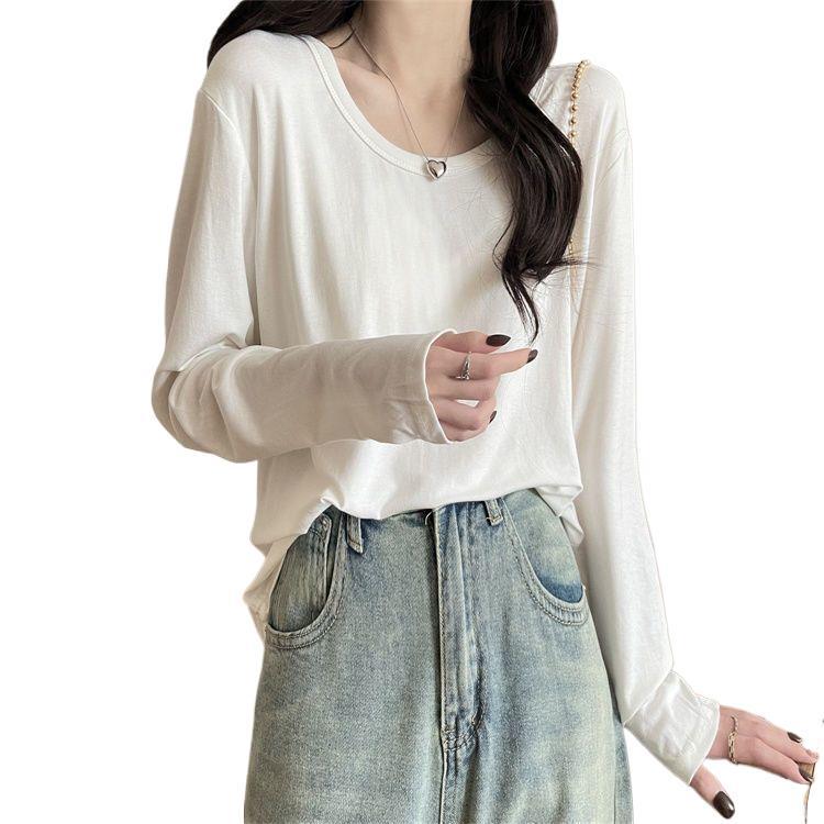 Women's Casual Slim Long-Sleeve T-Shirt – Versatile Solid Color for Early Autumn