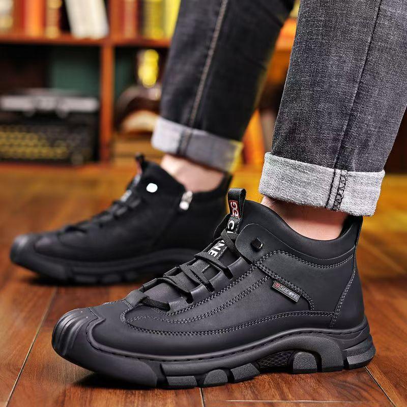 Men's cotton shoes are warm in winter, velvet and non-slip, men's casual high-top cotton shoes, men's cotton shoes, and men's leather cotton shoes.