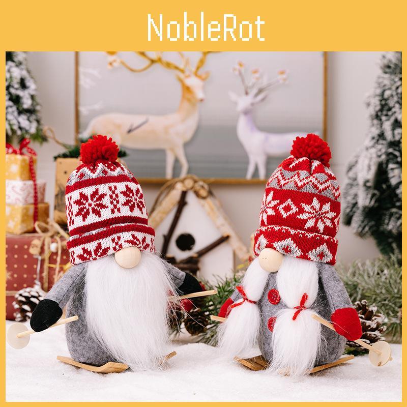 Adorable Christmas Decor Plush Gnome Figurine With Knit Pom Pom Hat For Holiday Cheer