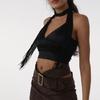 Women Skinny Scarf Thin Choker Knit Belt Stripe Long Tie Scarf Bag Handle Wrap