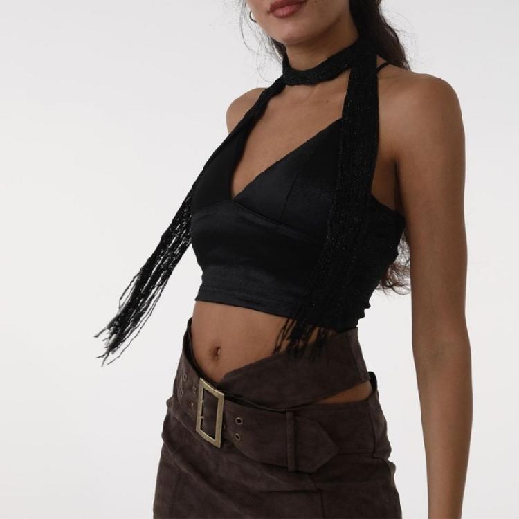 Women Skinny Scarf Thin Choker Knit Belt Stripe Long Tie Scarf Bag Handle Wrap