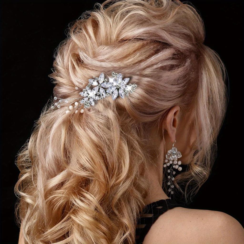 Sparkling Hair Clip With Flower Design, Suitable For Ladies' Weddings, Brides, Parties, Dances, Beauty Pageants, Bridesmaids, Formal Occasions, Gifts