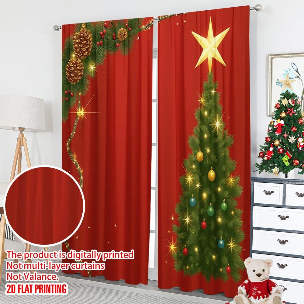 Flat Printing Popular Christmas Curtains Tree Gifts Digital Printed Polyester Drapes Holiday Decorations Set Of 2 Made