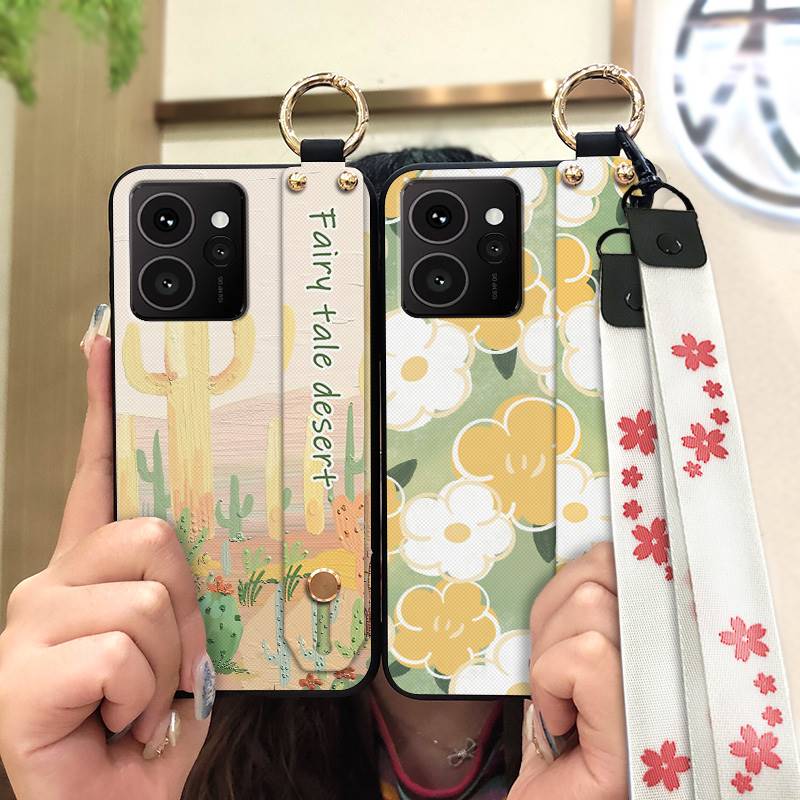 Lanyard Flower Phone Case For Nokia HMD Skyline Kickstand Back Cover Ring Fashion Design Wrist Strap Waterproof Silicone