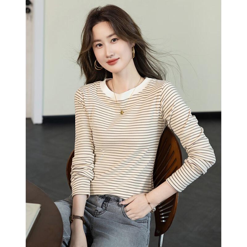 Demana Women's Striped Long Sleeve Round Neck T-shirt