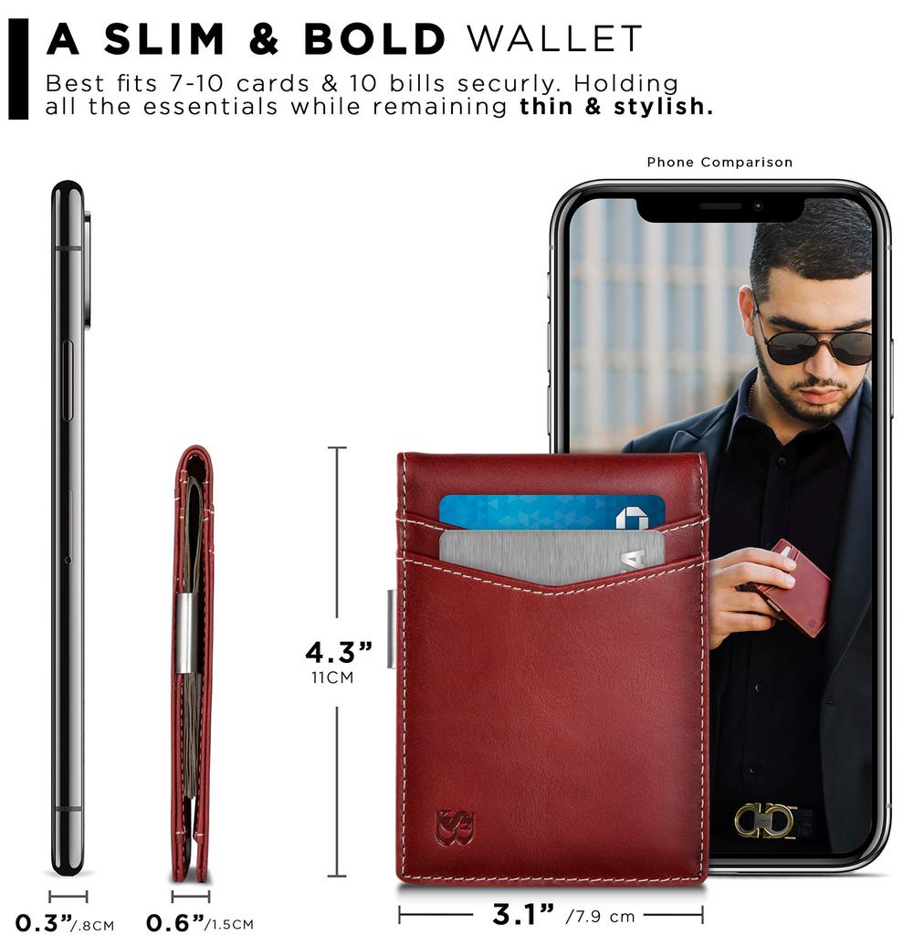 Serman Brands Money Clip Wallet Slim Front Pocket RFID Blocking Card Holder Minimalist Bifold - Men's