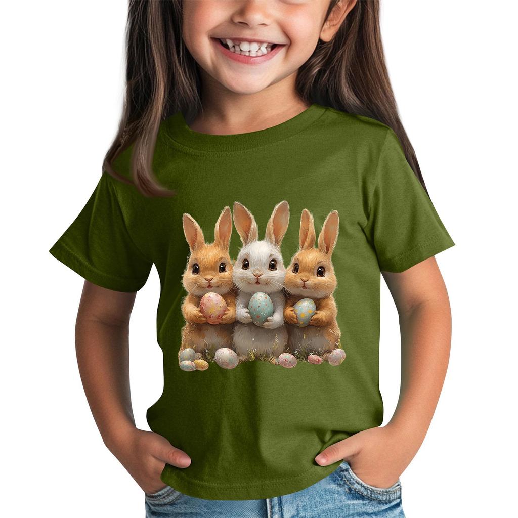 Tricou cu mânecă scurtă și gât pentru copii, cu imprimeu animal, top casual zilnic