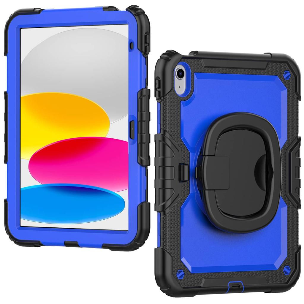 For iPad 10th 10.9 2026, Military Grade Shockproof Protective Silicone Cover 360 Folding Handle Grip + Handle Shoulder Strap