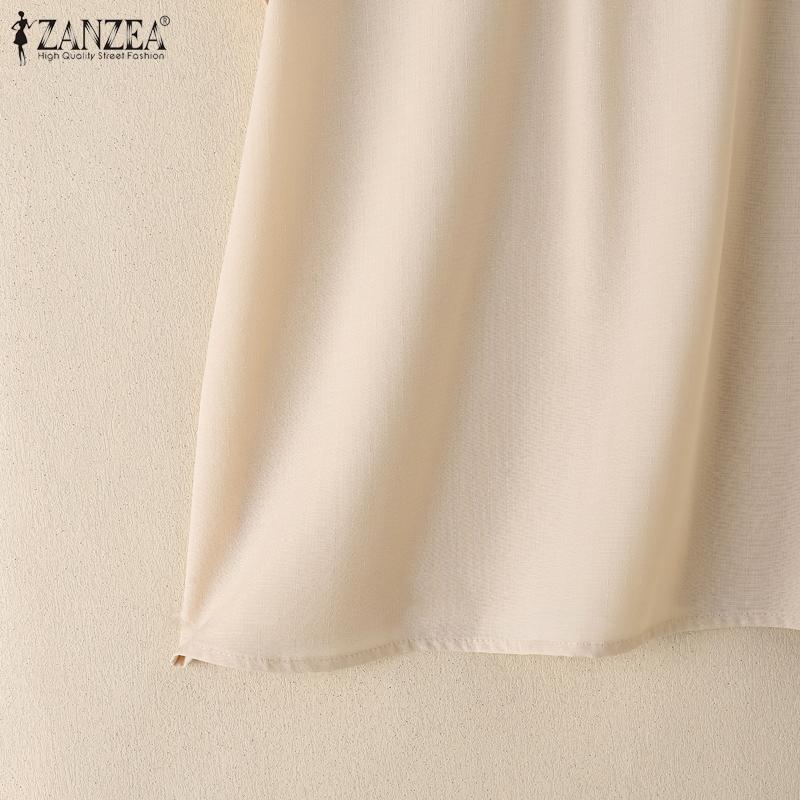 ZANZEA Women Summer O-neck Casual Short Sleeve Plain Blouse