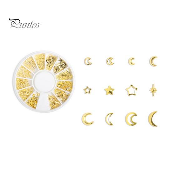 1 Box Nail Art Accessories 3D Metal Rivets Moon Star Shape DIY Manicure Reusable Nail Charm Jewelry Nail Art Manicure Accessories