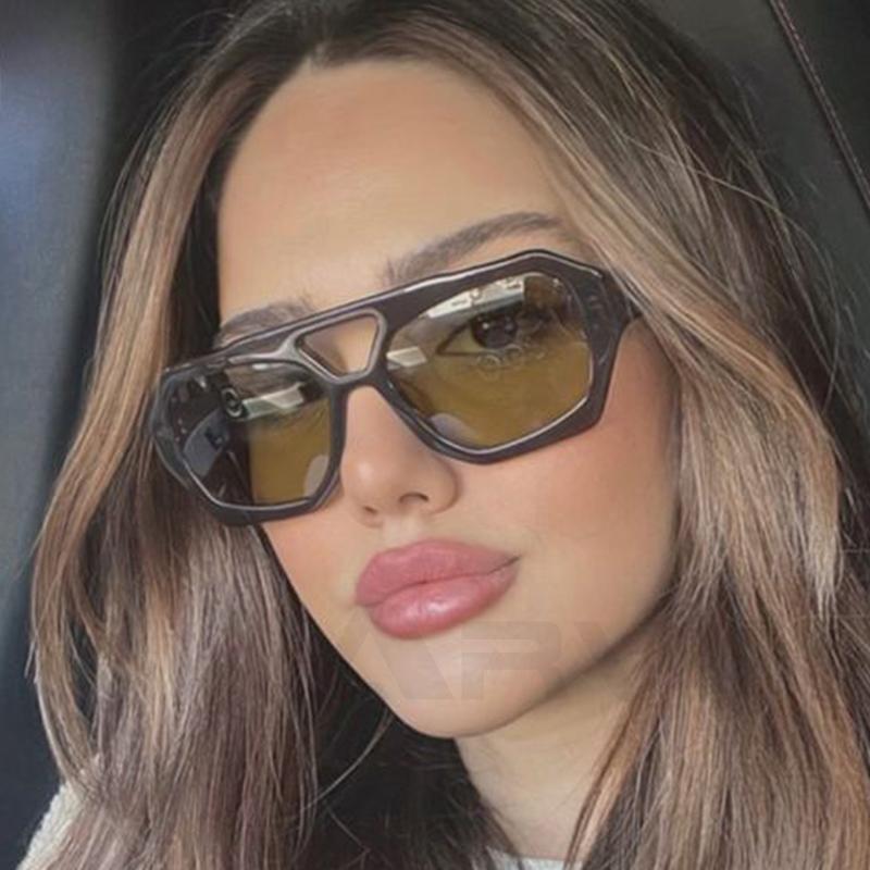 Square Vintage Sunglasses Woman New Trends Double Beam Pilot Sun Glasses Female Tea Leopard Eyewear Shades