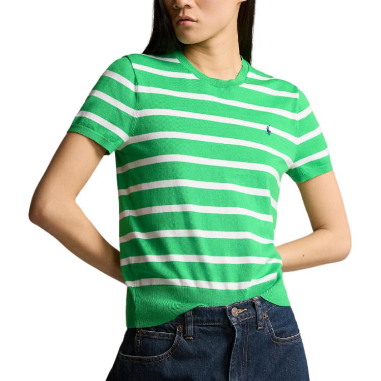 Polo Ralph Lauren Striped Short Sleeve Sweater Women Sweater Green WMPOSWENC020949-300
