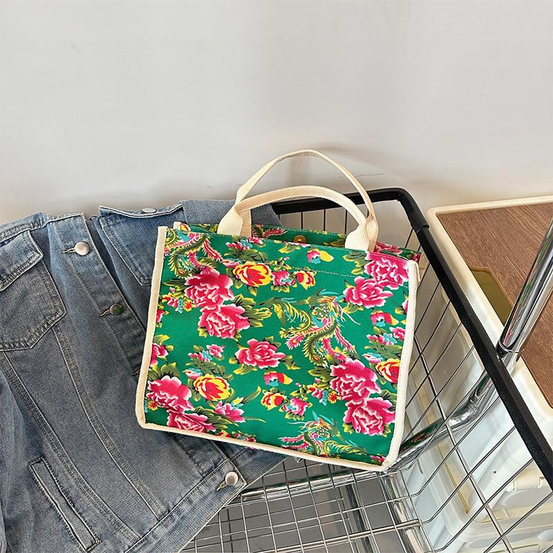 Fashionable Retro Floral Handheld Shoulder Bag For Women In Chic Red And Green Colors зелёный