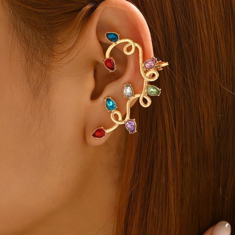 Exquisite Luxurious Creative Colorful Cubic Zirconia Full Ear Earrings for Women's Christmas Lights New Year Gifts Accessories