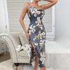 Floral Print Side Slit Cami Nightgown Sexy Slim Fit Breathable Women's Comfortable Loungewear 658 Romantic Flattering Sleepwear with Delicate Prints