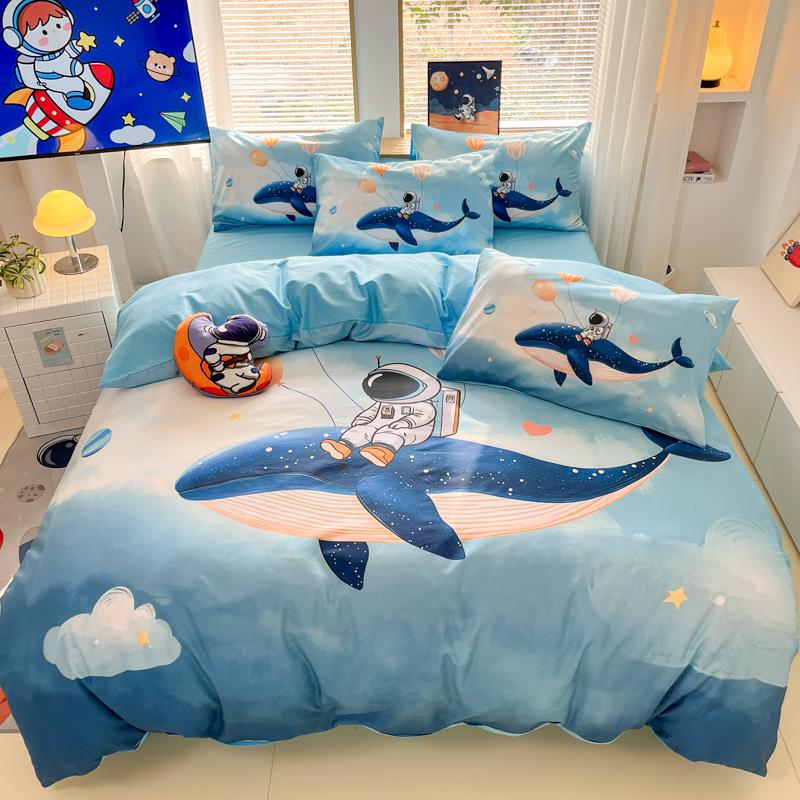 40S Percale Cotton School Pupil Space Dream Bedding Set duvet cover pillow case Single Full King Bed Linen Set