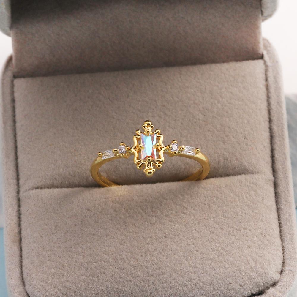 New Cute Colorful Zircon Flower Ring For Women Girl Fashion Vintage Zircon Adjustable Rings Jewelry Gift