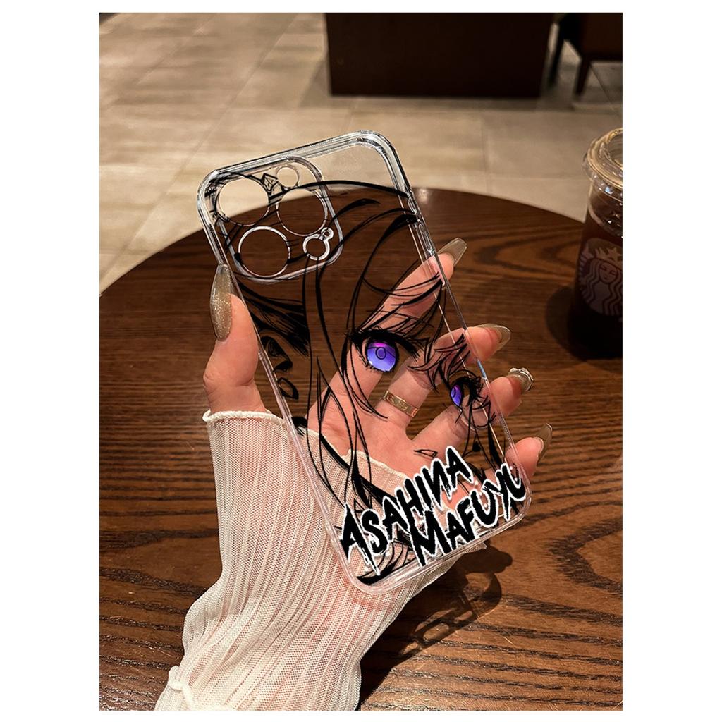 Anime Girl Line Art Clear TPU Phone Case For IPhone 15 Pro Max & Samsung Galaxy S24 Ultra, Shockproof Cover