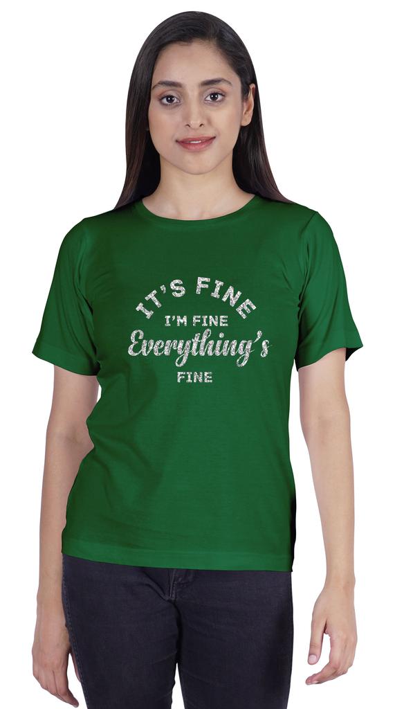Inkmeso Crew Neck T-shirt   Its Fine I'm Fine Everything Is Fine" Letter Printed Inspirational Jersey Top For