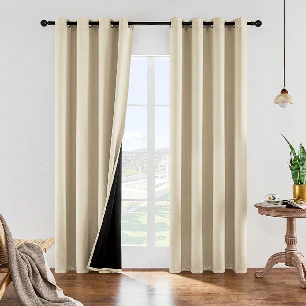 

1pc Simple Solid Color Light Blocking Prague Window Curtain Practical Easy Care Fashionables for Living Area Bed Room Q3652QQ-106X160cm&Grommet Top бежевый
