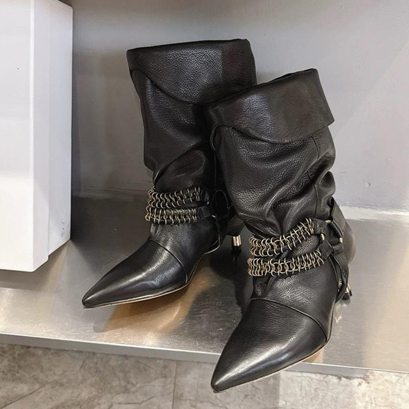 Women's Autumn And Winter High-quality Suede Leather Fashion Ladies Short Boots Pointed High Heels Ankle Boots