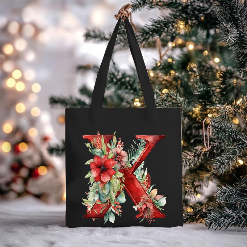 Christmas letter flower print niche trend tote bag shoulder bag