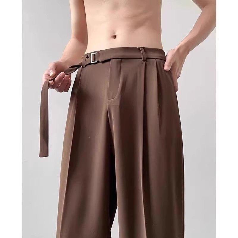Summer loose straight high-end suit trousers black trousers suit trousers drape trendy ruffian handsome casual wide legs long