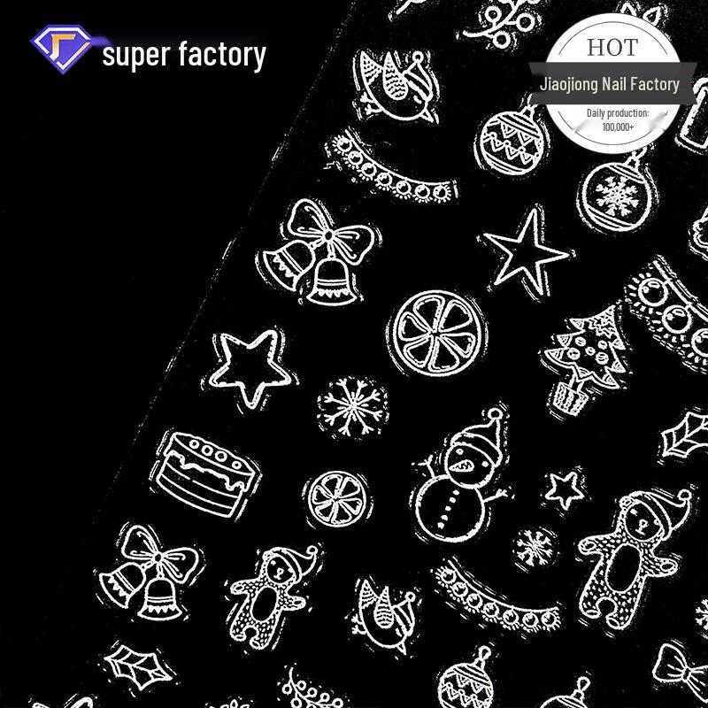 

Jiaolong Christmas Black & White Cute Bear & Snowman Nail Stickers