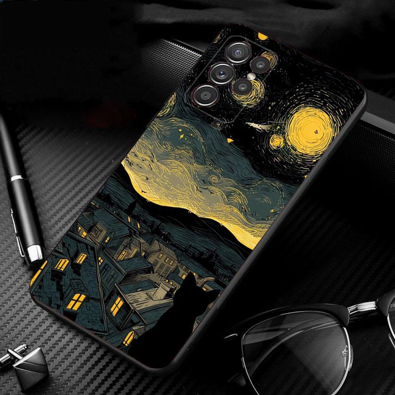 Phone Case For Samsung Galaxy S26 S25 S24 S23 S22 S21 Ultra S24 S23 S22 S21 S25 Plus S24 FE Starry Night van gogh cat
