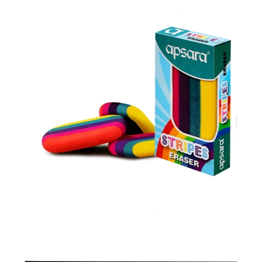 Apsara Stripes Coloured Eraser Pack of 10 Soft Gentle Smudge-Free Erasing for School Art Office Use Drawing Tools