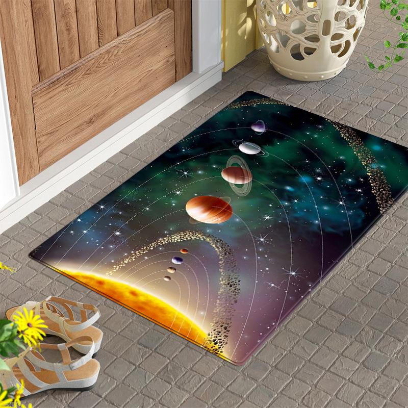 

3D Планеты Космическая тематика Напольный коврик Коврик для двери Супер Мягкая фланелевая поверхность с латексной подложкой Мультяшный впитывающий коврик для ванной Коврик для туалета Вход 60x90cm