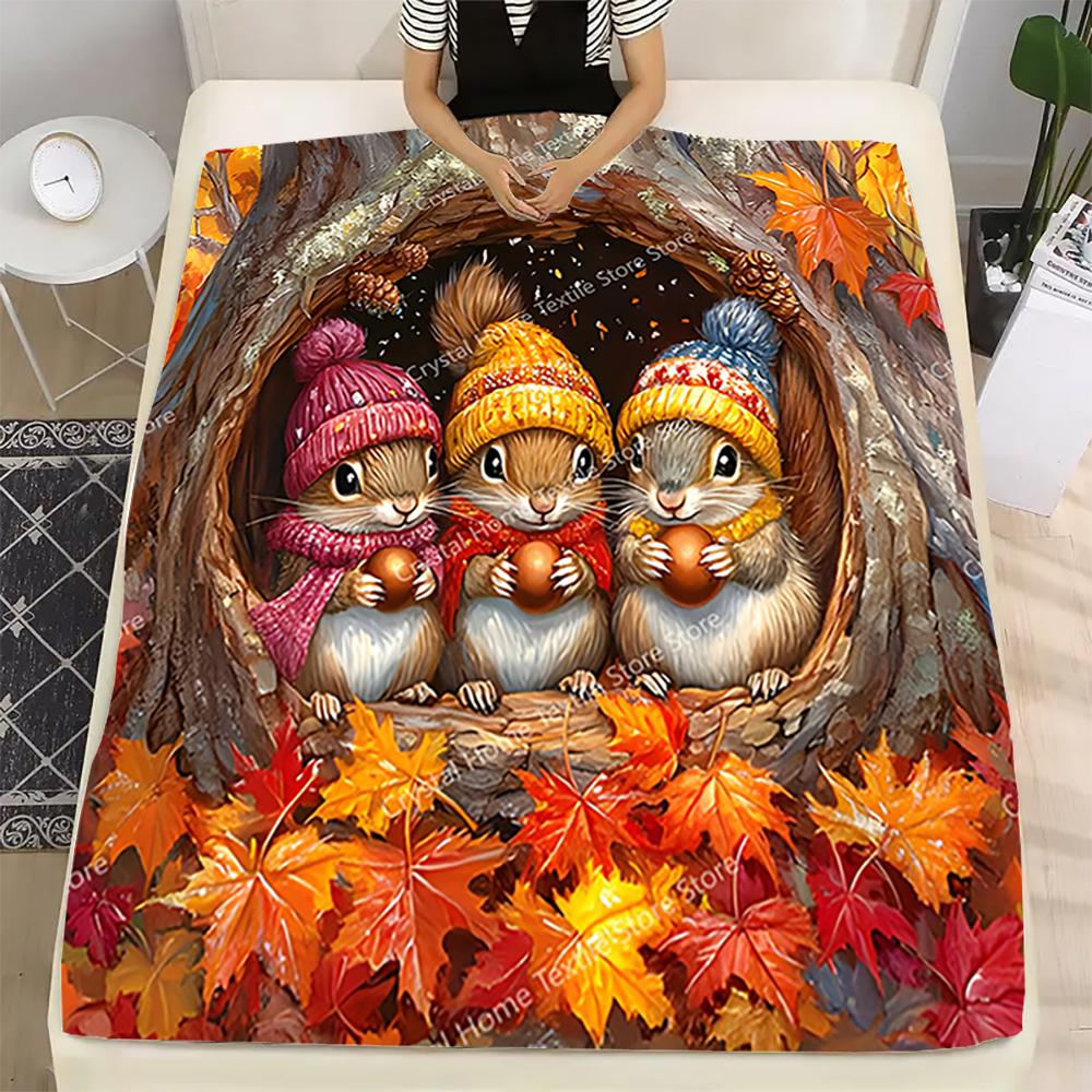 Warm Squirrel Home Flannel Blanket Soft Warm Throw Blanket Lunch Break Blanket For Picnic Couch Sofa Office Bed Camping Trave