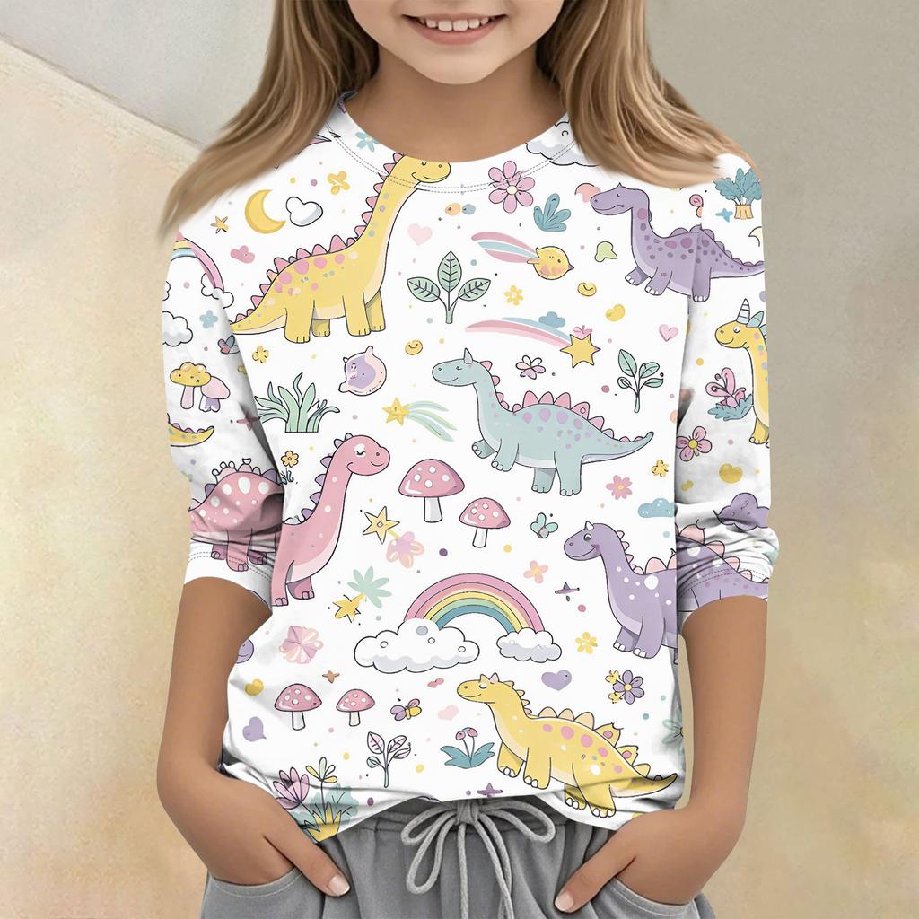 Children's Printed Round Neck Seven Quarter Sleeve Casual T-shirt