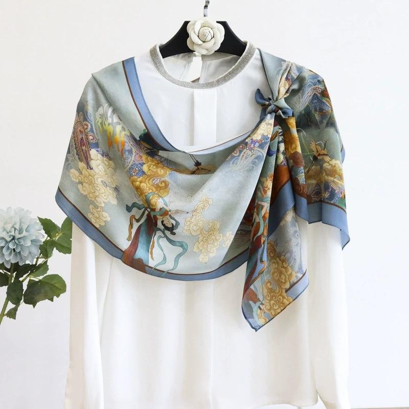 Chinese Style Fairy Dunhuang 100% Pure Silk Scarf for Women INS Luxury Hangzhou Long Silk Scarf 140x35cm