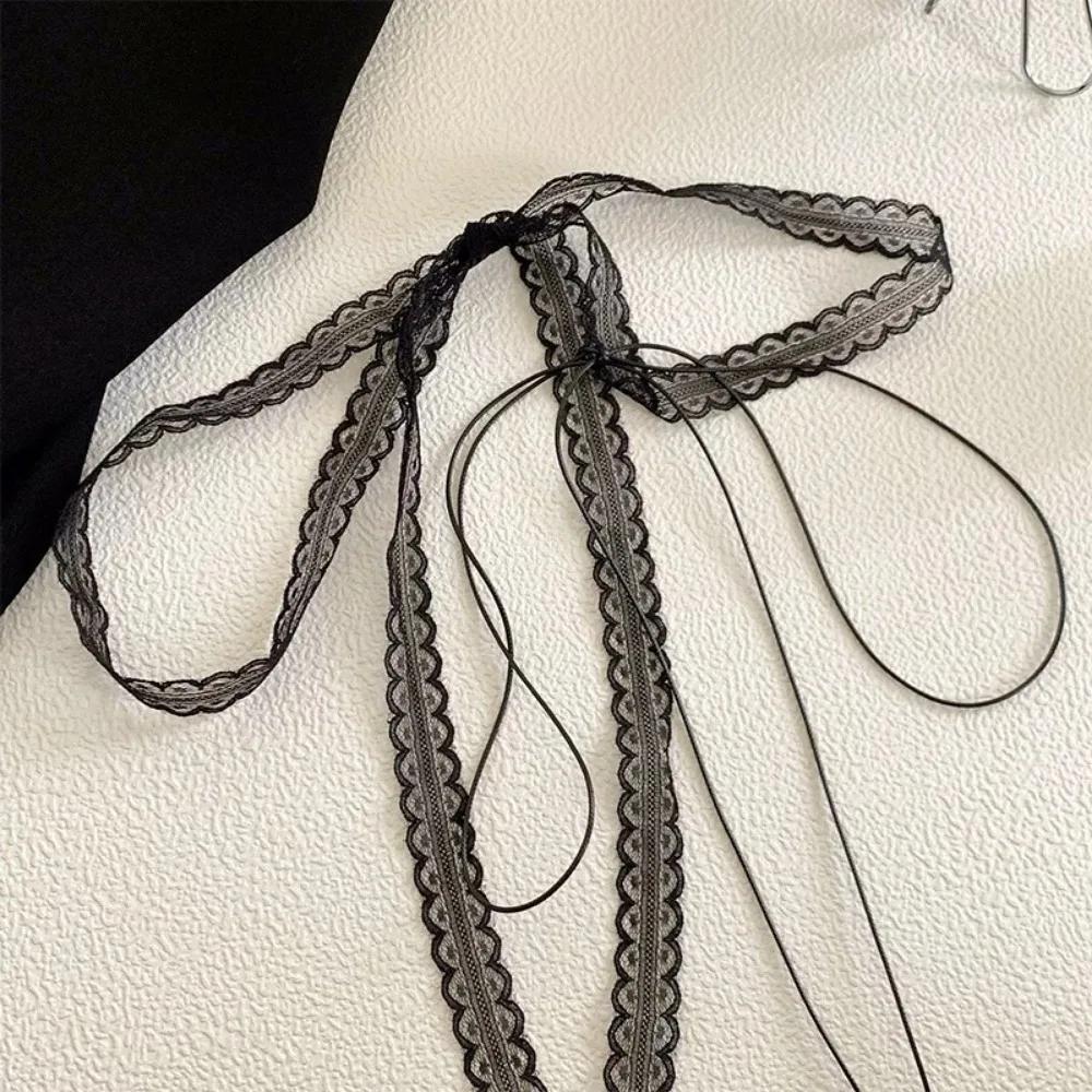 Fashion Lace Hair Scarf Summer Sweet Bow Headband Elegant Ribbon Decor Hair Band for Necklace Women Multi Functional