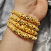 Dubai Gold Color Bangles for Women Men Fashion Flower Jewelry Wedding Party Luxury Quality Bridal Bracelets Gift