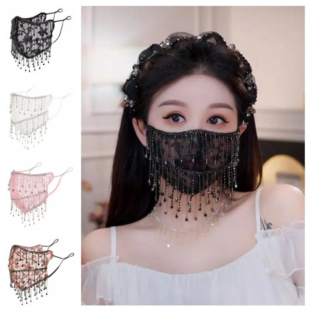 Rhinestone Bling Face Mask Breathable Cosplay Mask Fashion Women's Veil Mask Dance Party