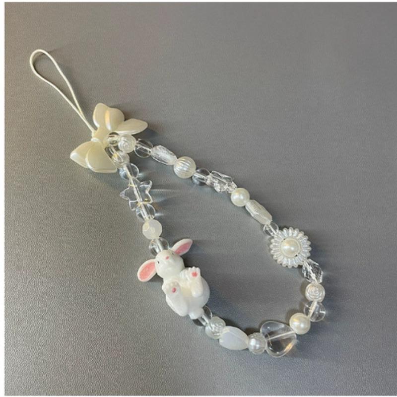 Bracelet de perles d'amour pour femmes, petit nœud en cristal frais, fleurs, amour, chaîne de téléphone portable, anti-chute, accessoires de coque de téléphone portable, DIY