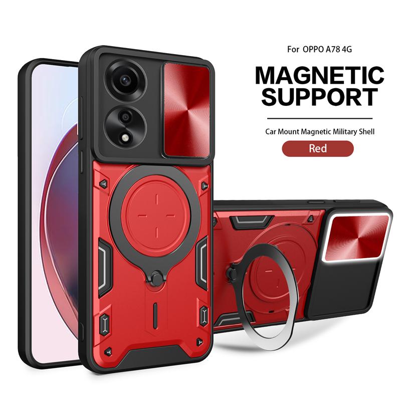 For OPPO A78 A 78 4G Case Shockproof Armor Slide Lens Protect Phone Cases For OPPO A 78 A78 6.43" CPH2565 Ring Holder Back Cover
