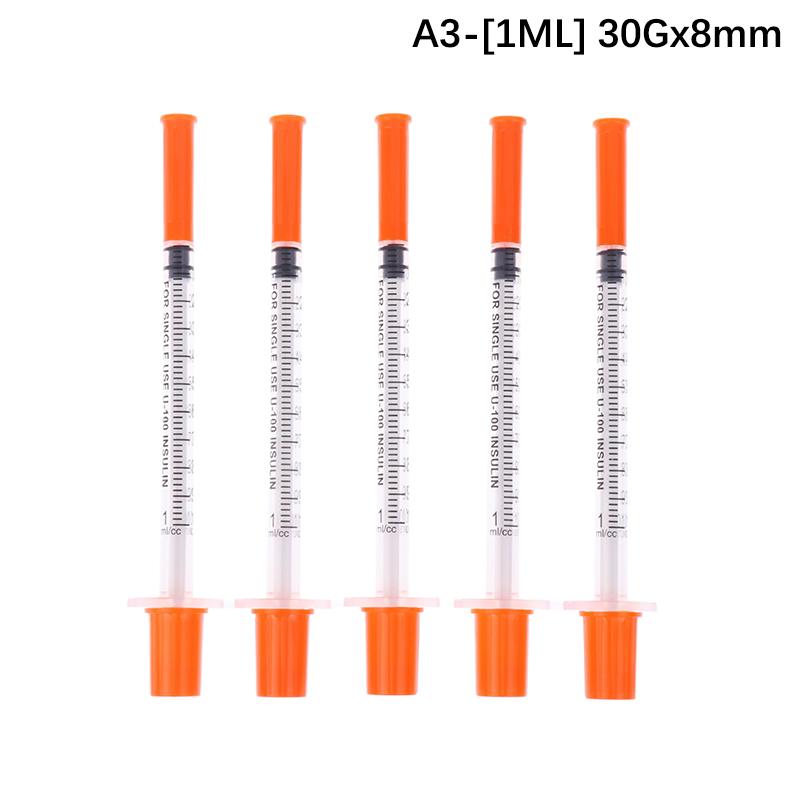 5Pcs 0.3/0.5/1ML Disposable Plastic Veterinary Syringe Orange Cap Sterile Insulin Syringe With Needles For Pet Farm Animal