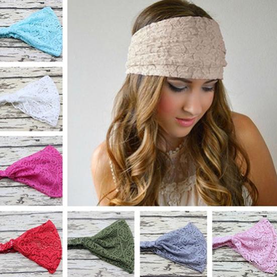 Women Fashion Bandanas Turban Lace Hollow Pattern Hair Band Wide Headband