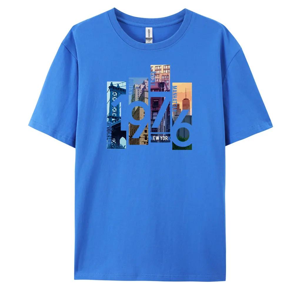 1976NewYork Herren Freizeit Kurzarm T-Shirt mit 100% Baumwolle Mode Print T-Shirts Oversize