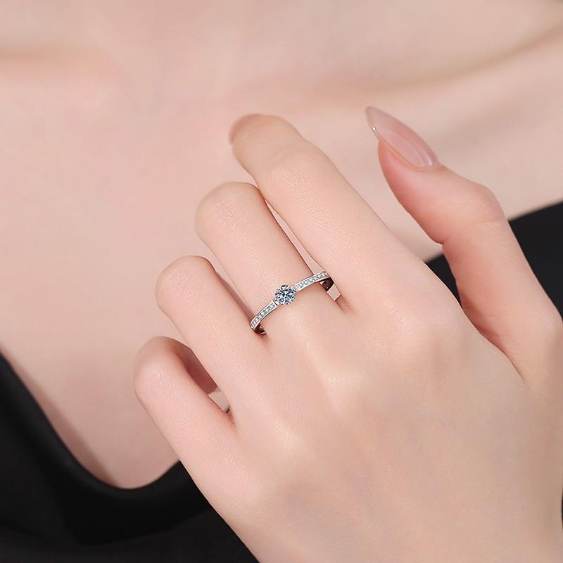 Sterling Moissanite Ring Women Classic Halo Design Sparkling Stackable Jewelry