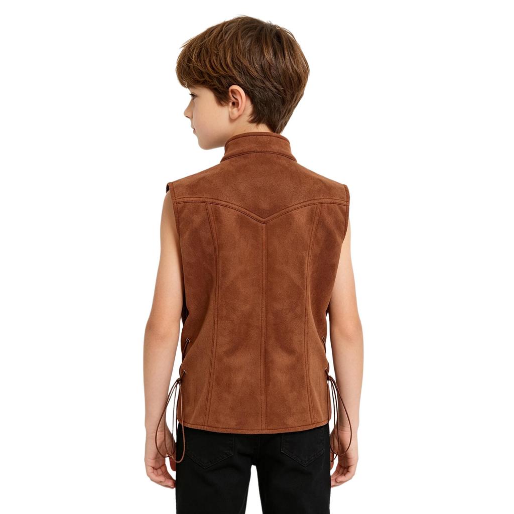 Jungen Piratenweste Stehkragen Knopfverschluss Seitliche Bindung Renaissance-Weste Cosplay Halloween Kostüm