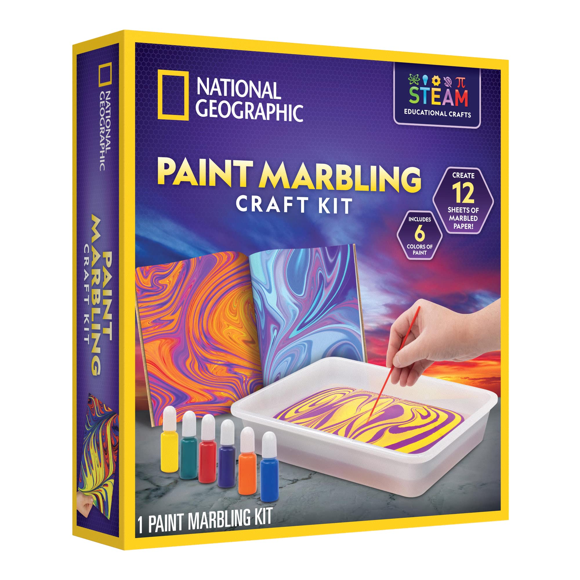 NATIONAL GEOGRAPHIC Marbling Paint Kit for Kids - Create 12 Marble Art Pieces with Paint  Water - Paint Art  Craft Kit (Amazon Exclusive)
