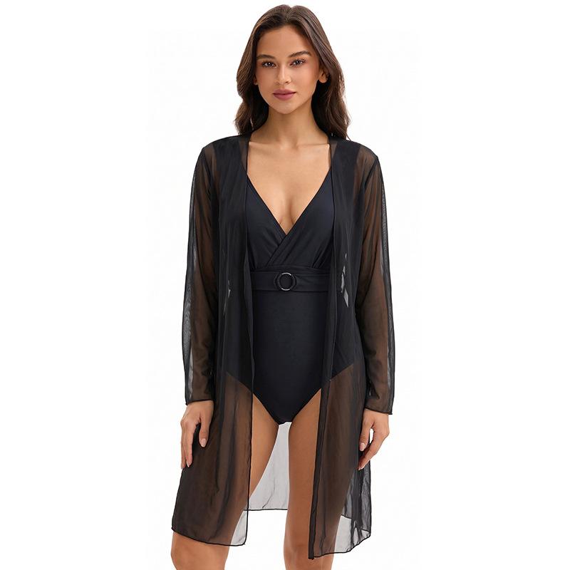 European and American swimsuit women s fashion one-piece triangular sexy black mesh two-piece beach vacation swimsuit S чёрный